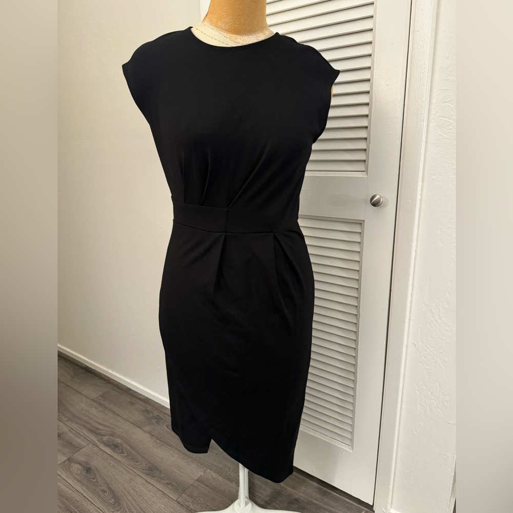 NWT Y.A.S. PS Black Sleeveless Sheath; Pleated Waist; Asymmetrical Hem.